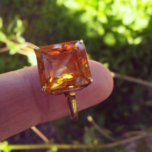 Gold & Citrine Square Princess Cut Ring Size 8 10k gold.